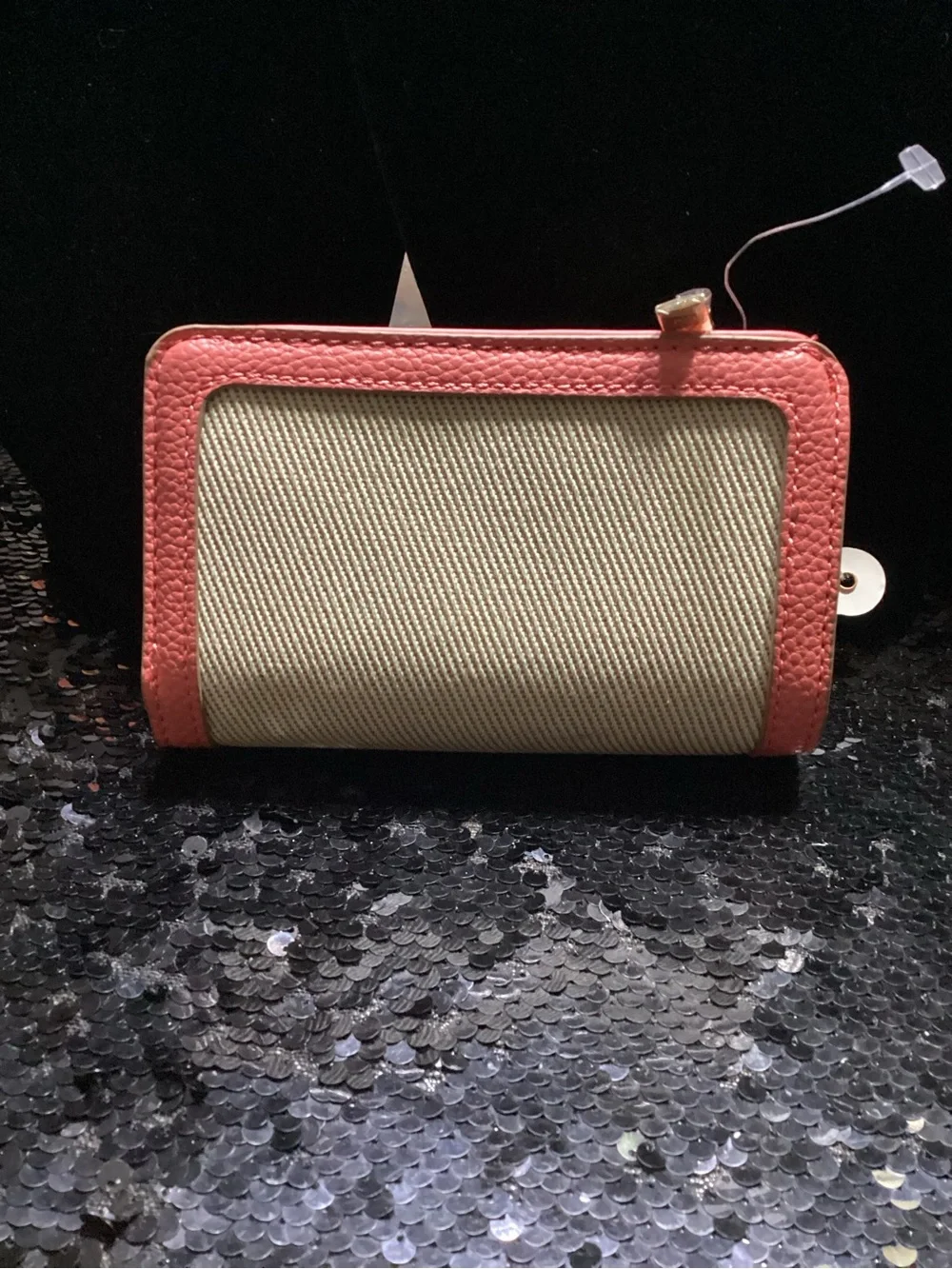 Nanette Lepore Coral-Trim Beige Canvas Wallet